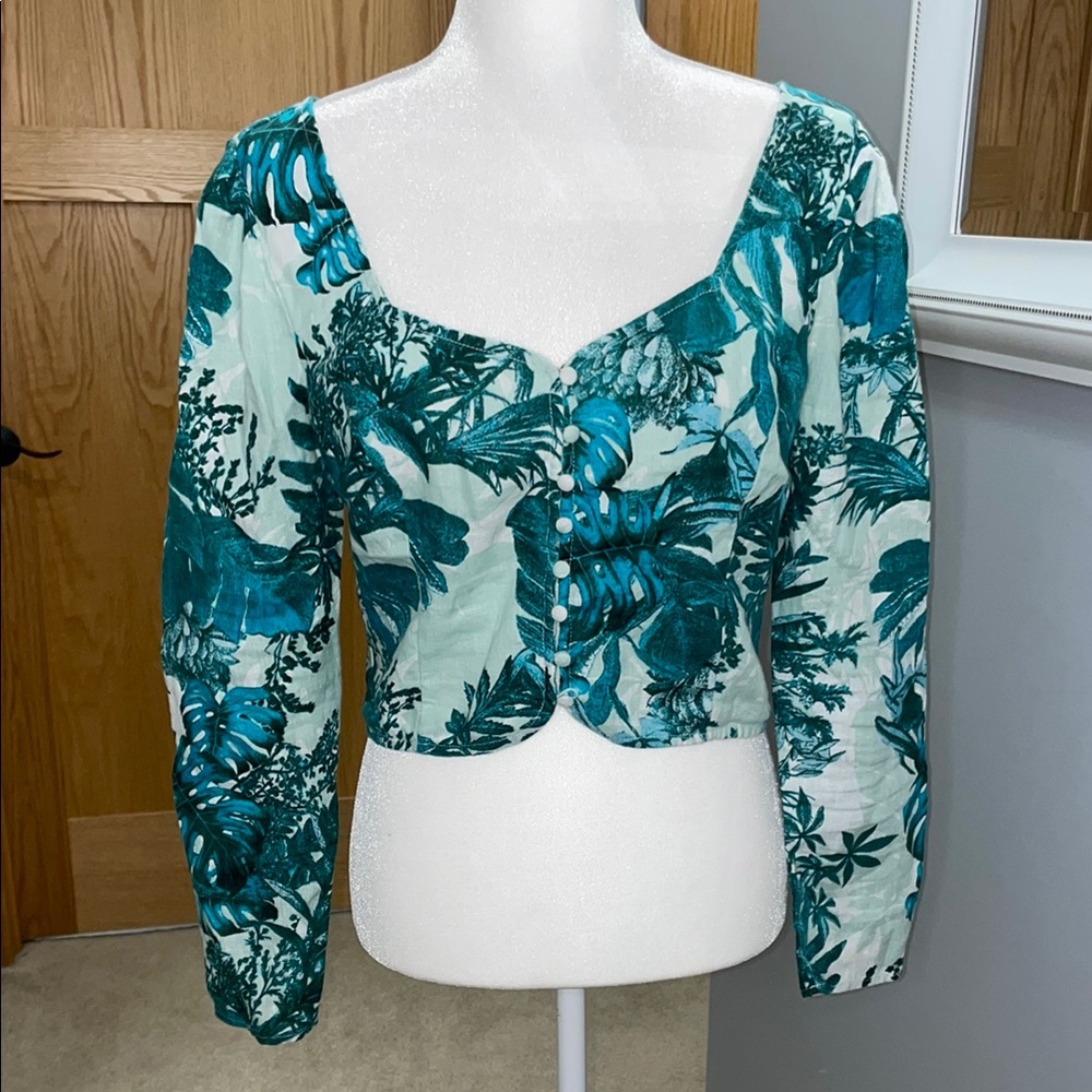 Guess Blue and White Crop Blouse